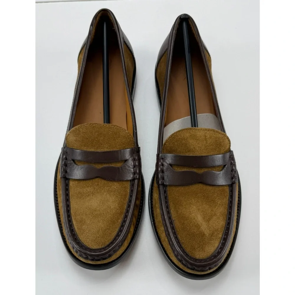 Polo Ralph Lauren Mens 9.5 B Suede Leather Penny Loafers Brown Made Spain